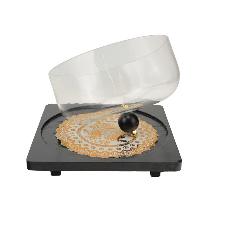 Black Wooden Tray with Glass Dome (7712-7)