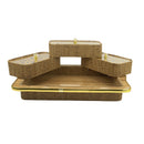 Multi-Tier Woven Serving Tray Set with Transparent Covers and Golden Accents (0816-55)