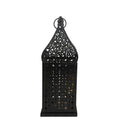 Black Geometric Metal LED Lantern with Intricate Moon & Star Cutouts (24202-1)
