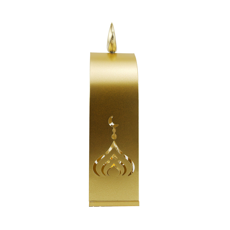 Gold Geometric Mosaic Stencil LED Lantern with Crescent Moon Arch (24704-2)