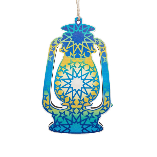 Blue & Yellow Star Pattern Wooden Lantern Hanging Decorations