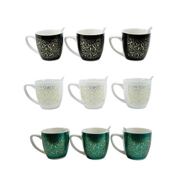 Set of 3 Medium Calligraphy Mugs With Spoons (AT1615-3)