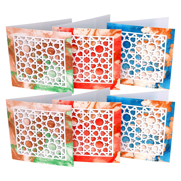 Pack of 12 Colourful Marble Effect Geometric Eid or Ramadan Cards