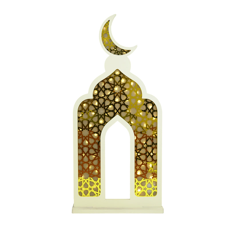 White & Gold Giant Geometric Crescent Moon Masjid Arch LED Light Stand