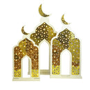White & Gold Giant Geometric Crescent Moon Masjid Arch LED Light Stand