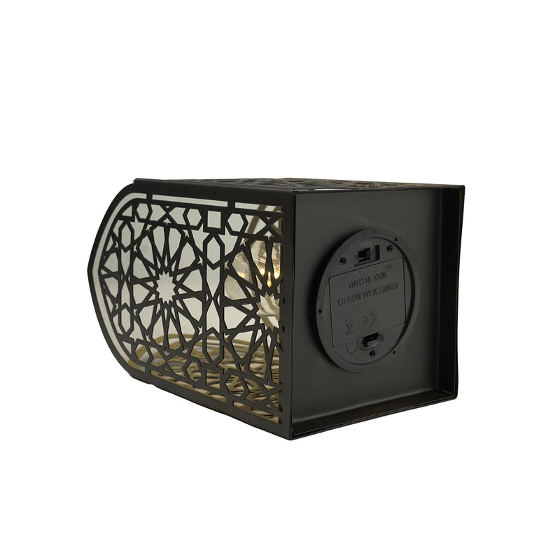 Black and Gold Arche LED Lantern with Intricate Geometric Cutout Design (16238)