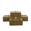 4-Piece Woven Snack Box Set with Golden Lattice Lids and Tray (0816-56)