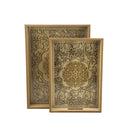 Set of 2 Inlay Carved Wooden Serving Trays Laser-Cut Design (857-2)
