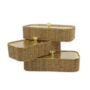 Multi-Tier Woven Serving Tray Set with Transparent Covers and Golden Accents (0816-55)