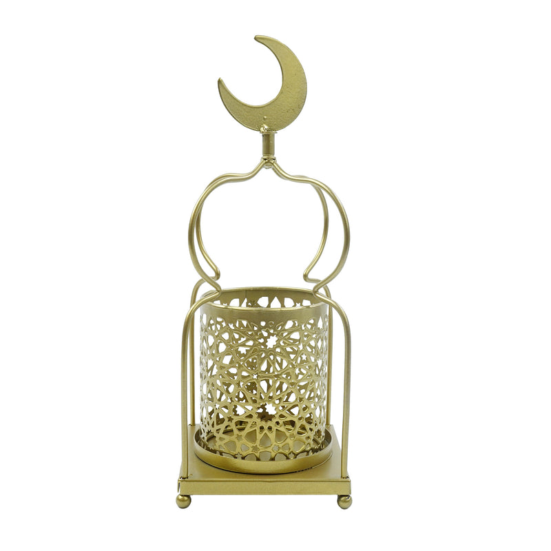 2 x Matt Gold Metal Moon & Star Tea Light Candle Table Lanterns  (K-2799D)