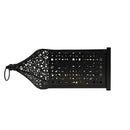 Black Geometric Metal LED Lantern with Intricate Moon & Star Cutouts (24202-1)