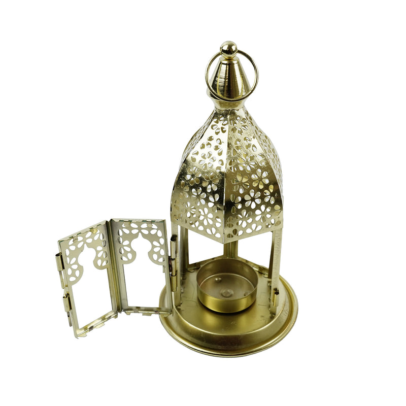 2 x Gold Mini Flower Stencil Minaret Silhouette Tealight Lantern (2670D)