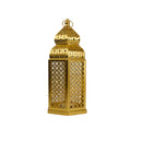Brushed Gold Moroccan-Style Hexagonal LED Light Metal Lantern with Intricate Cutouts (24205-3)