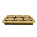 Elegant Woven 6 Jar Set with Gold Accents and Crystal Knob Lids on a Wooden Tray (0816-57)