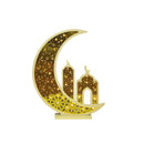 White & Gold Giant Geometric Crescent Moon Mosque LED Light Stand