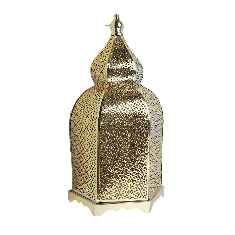 XL Gold Metal Hexagonal Tea Light Candle Lantern (JK23030)