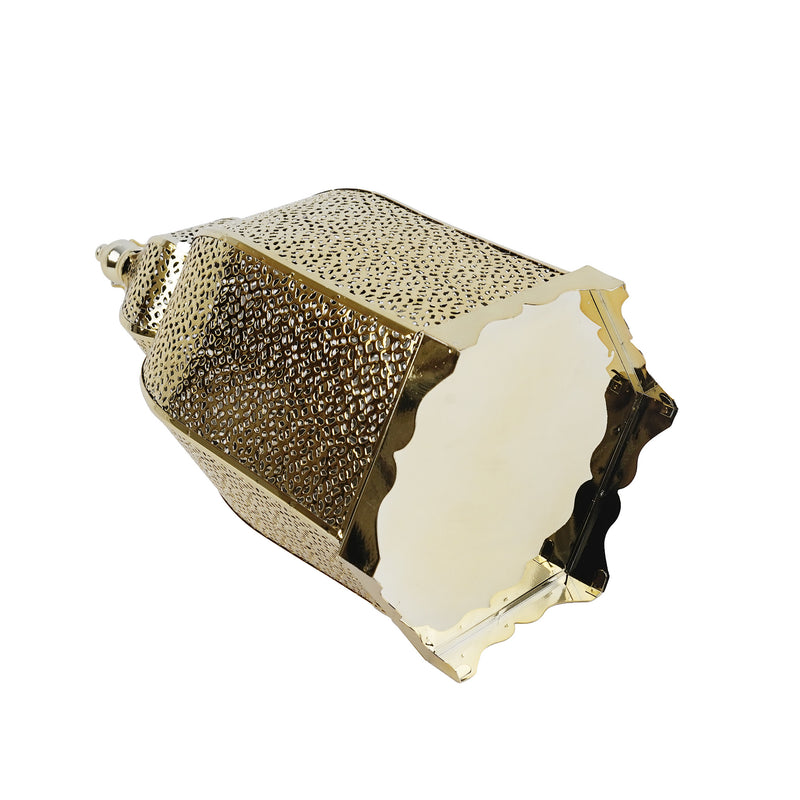 XL Gold Metal Hexagonal Tea Light Candle Lantern (JK23030)