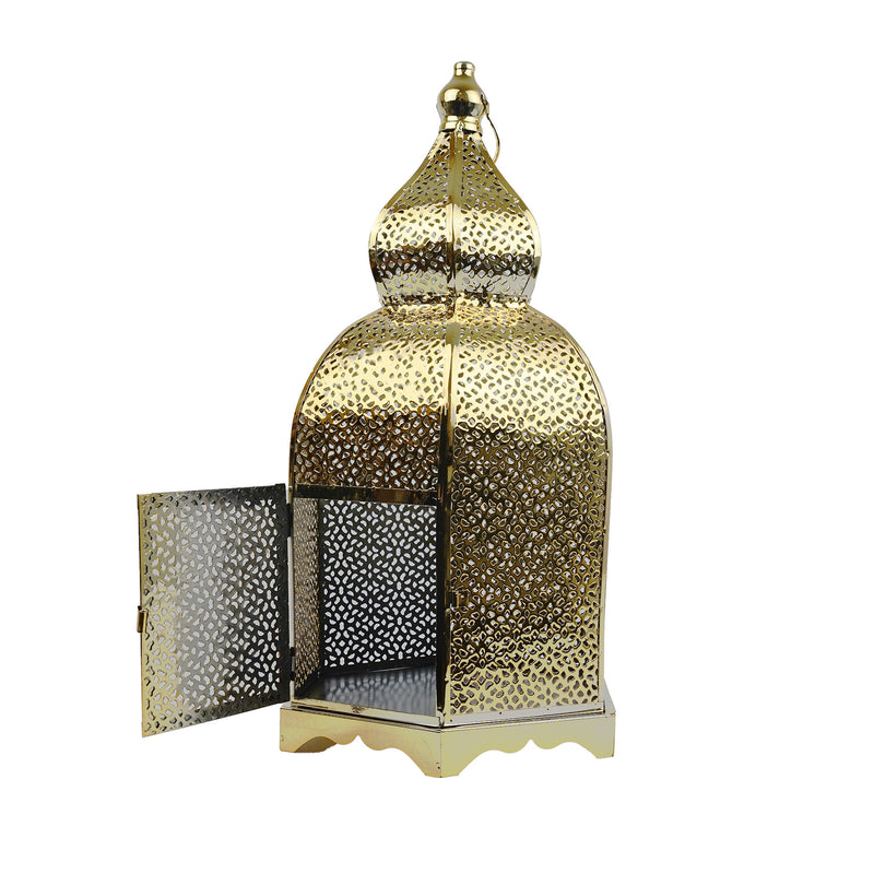 XL Gold Metal Hexagonal Tea Light Candle Lantern (JK23030)