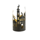 Matte Black and Gold Round Mosque Metal Lantern Table Centrepiece with LED (24573)