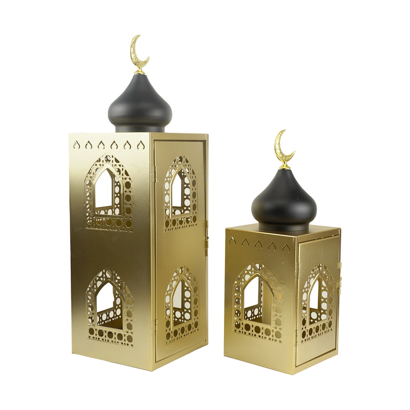 Large Gold Lantern With Black Dome Lantern Set (24735-5)