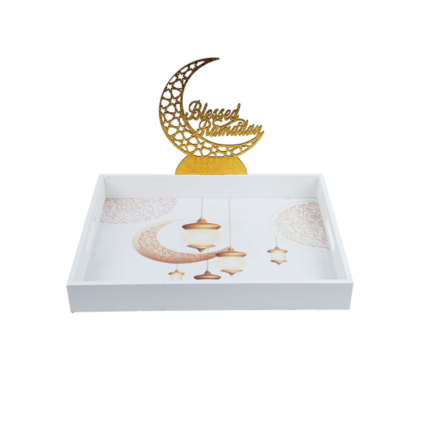 White Tray with Blessed Ramadan Slot-in Sign (757-11)
