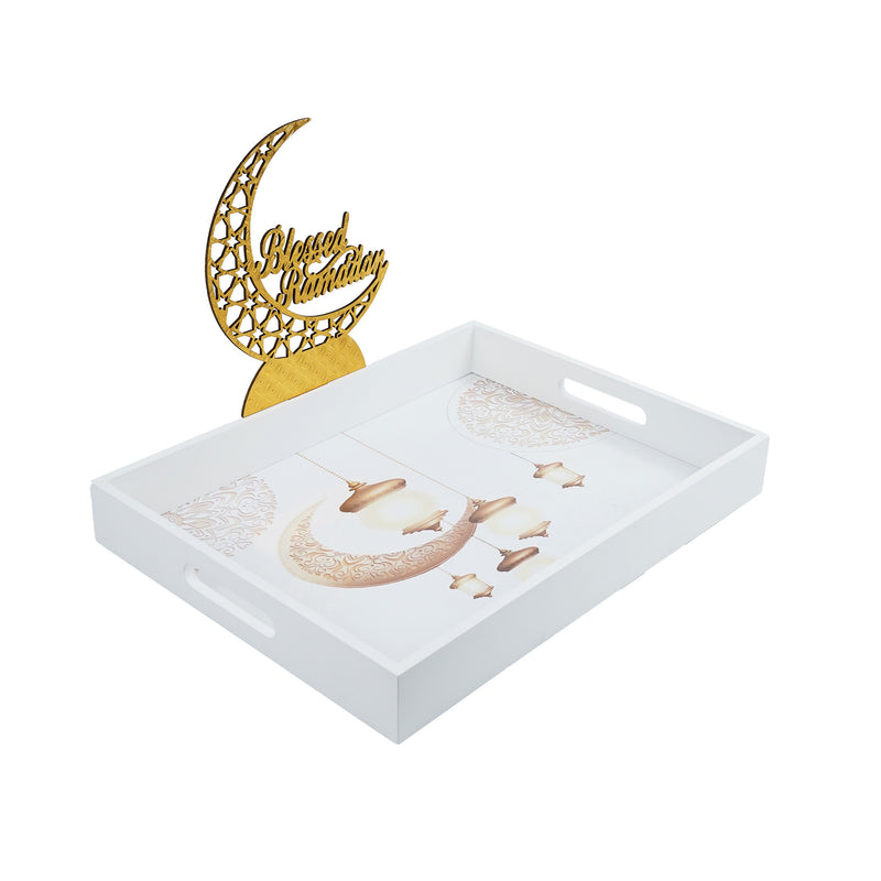 White Tray with Blessed Ramadan Slot-in Sign (757-11)