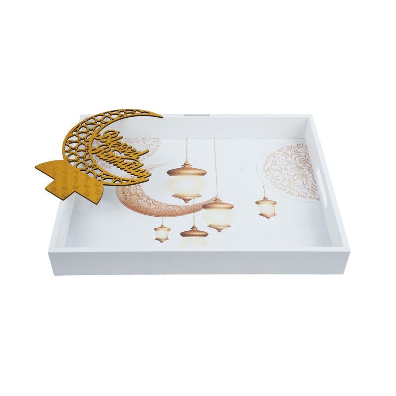 White Tray with Blessed Ramadan Slot-in Sign (757-11)