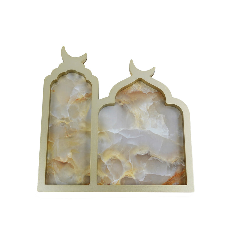 Gold Marble Effect Wooden Mosque Shape Food Serving Tray (757-26)