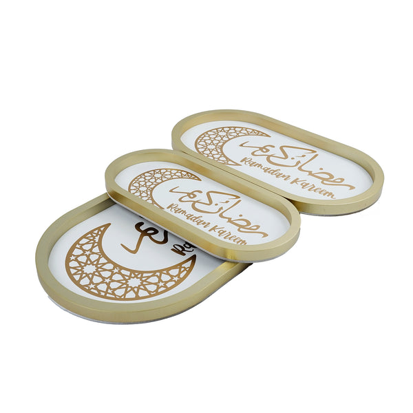 Oval Ramadan Kareem Set of 3 Gold Trays (757-31)