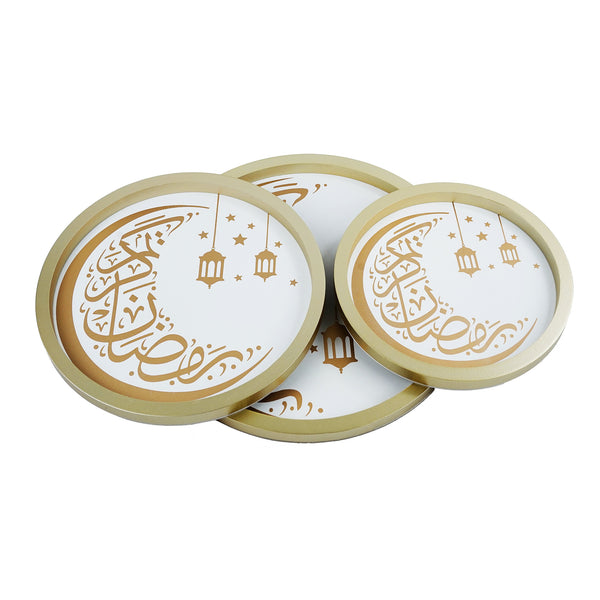 Round Ramadan Kareem Set of 3 Gold Trays (757-32)