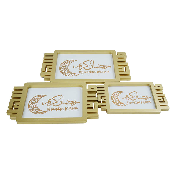 Rectangle ArtDecor Ramadan Kareem Set of 3 Gold Tray (757-33)