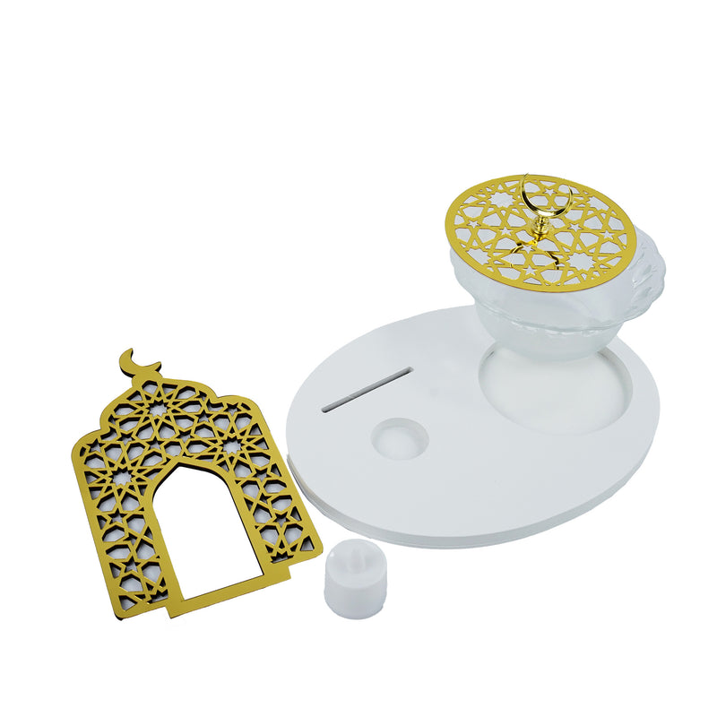 Geometric Minaret Stand Glass Bowl with Lid and Candle (757-51)