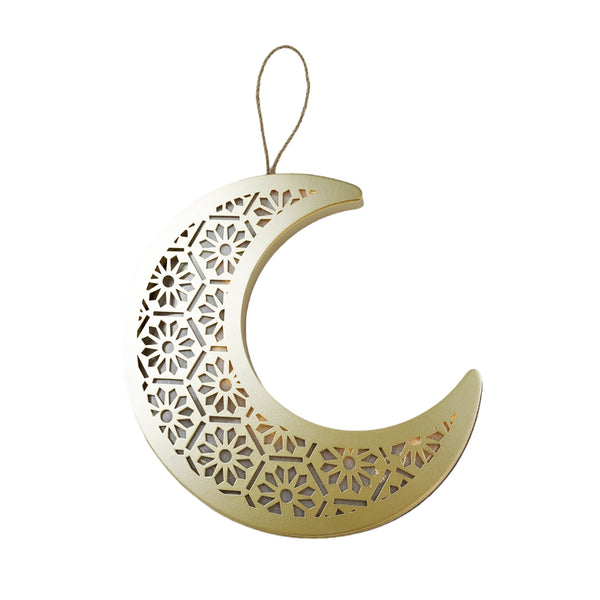 Geometric Gold Wooden MEDIUM Hanging LED Light Crescent Moon (757-92)