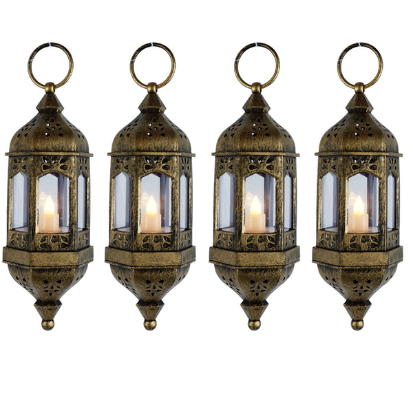 Set of 4 Bronze Hanging Mini LED Lanterns (792-3)