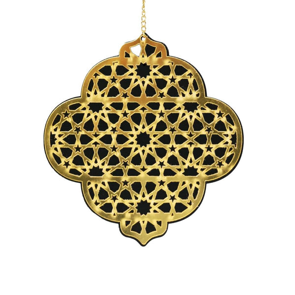 Gold Geometric Pattern Eid & Ramadan Wooden Hanging Lanterns