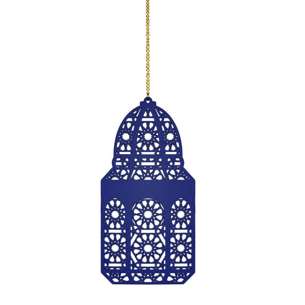 Blue Geometric Pattern Wooden Ramadan / Eid Lantern Hanging Decorations