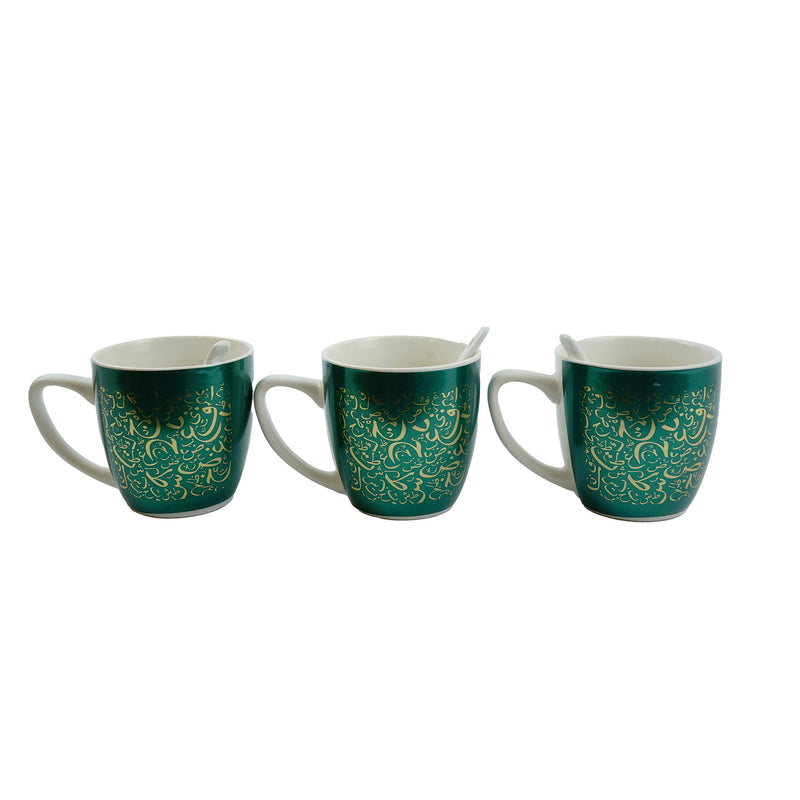 Set of 3 Medium Calligraphy Mugs With Spoons (AT1615-3)