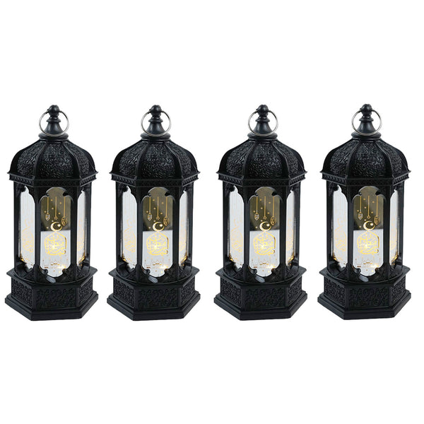 4 x Black Style Plastic & Mirrored Glass LED Lanterns (YY0413)