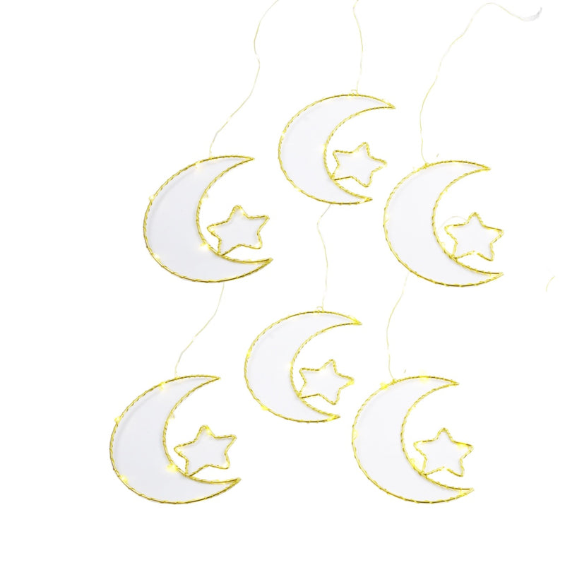 250cm / 6 LARGE LED Gold Crescent Moon With Star / Ramadan USB PLUG Fairy Lights (SL-2)