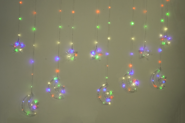 Moon & Star USB-Operated Multi Coloured LED Curtain Lights Garland - 3 Meter