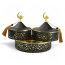Set of 3 Black and Gold Moroccan-Style Bowls with Crescent Topper and Tassels (24611-5)