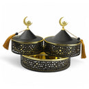Set of 3 Black and Gold Moroccan-Style Bowls with Crescent Topper and Tassels (24611-5)