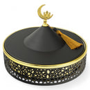 Set of 3 Black and Gold Moroccan-Style Bowls with Crescent Topper and Tassels (24611-5)