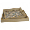 Set of 2 Decorative Wooden Serving Tray Set with Inlay Mosaic Design (857-4)