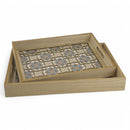 Set of 2 Decorative Wooden Serving Tray Set with Inlay Mosaic Design (857-4)