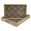 Set of 2 Decorative Wooden Serving Tray Set with Inlay Mosaic Design (857-4)