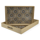 Set of 2 Decorative Wooden Serving Tray Set with Inlay Mosaic Design (857-4)