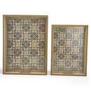 Set of 2 Decorative Wooden Serving Tray Set with Inlay Mosaic Design (857-4)