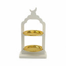 White Two-Tiered Crescent Moon Serving Stand with Gold Trays (2408235-1)
