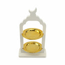 White Two-Tiered Crescent Moon Serving Stand with Gold Trays (2408235-1)